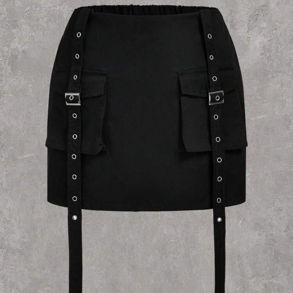 Black Buckle Strap Skirt